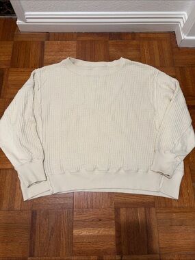 American Eagle Outfitters Cream Waffle Crewneck Sweater